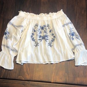 American Eagle Off-the-shoulder Blouse with floral embroidery